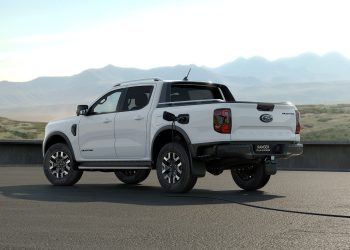 Ford Ranger plug-in hybrid with charging cable plugged in