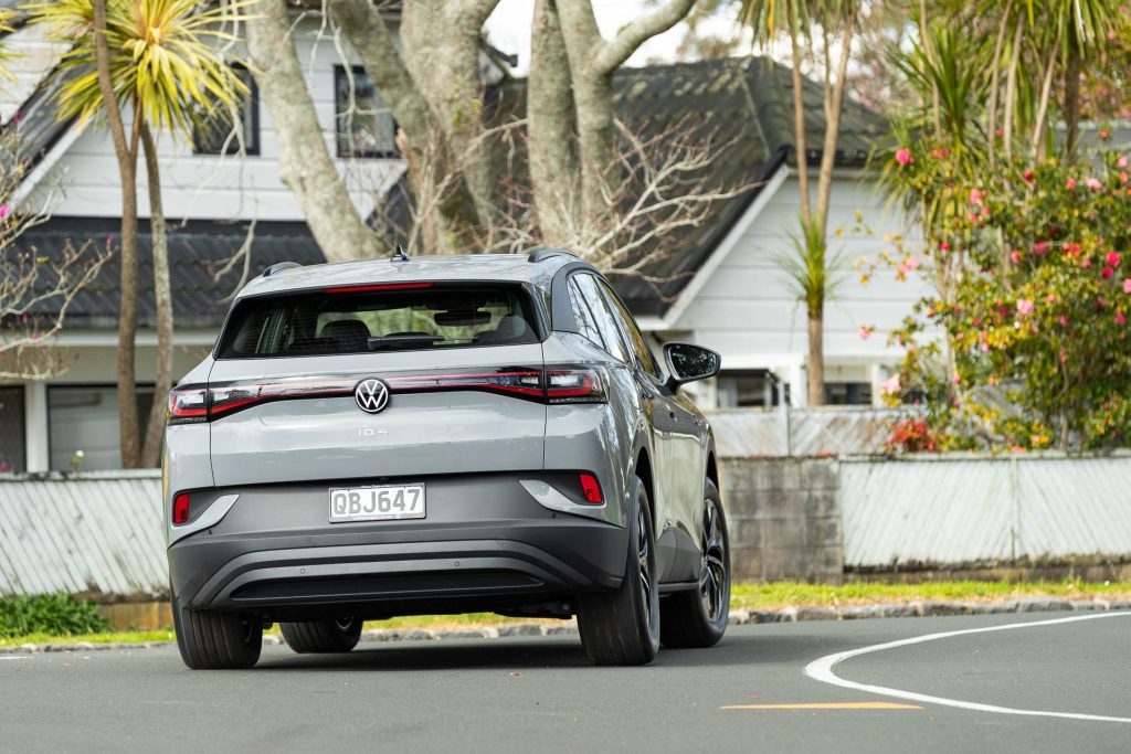 Volkswagen ID.4 from the rear, taking a corner