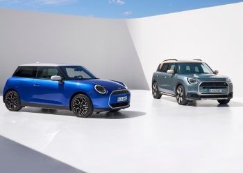 New fully electric Mini Cooper and Countryman parked next to each other