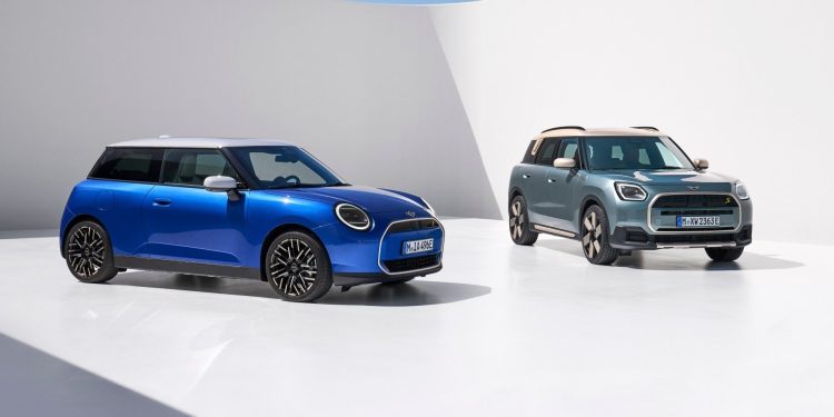 New fully electric Mini Cooper and Countryman parked next to each other