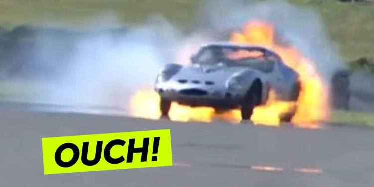 Ferrari 250 GTO on fire at Goodwood Revival