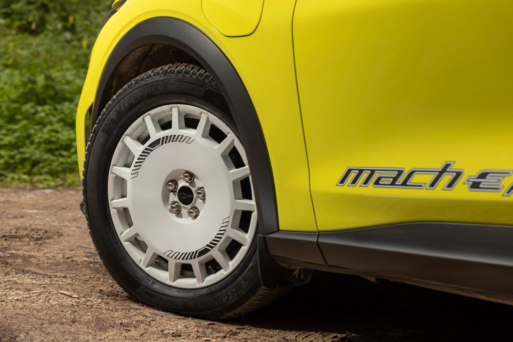 Ford Mustang Mach-E Rally front wheel close up view