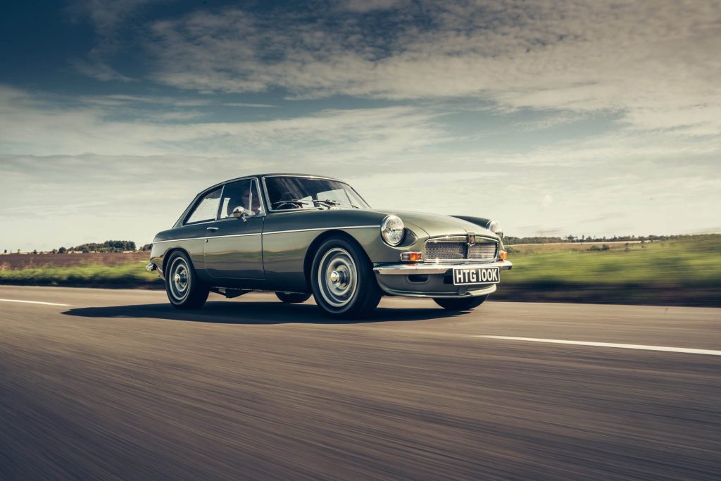 Frontline Cars MGB BEE EV restomod driving on road