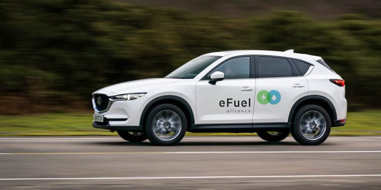 Mazda CX-5 e-Fuel Alliance driving on road
