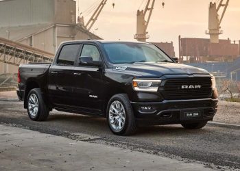 Ram 1500 Laramie Sport parked by shipping port