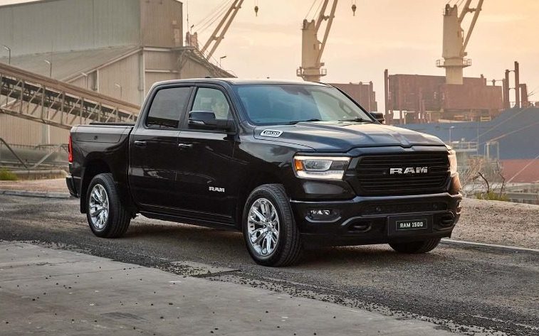 Ram 1500 Laramie Sport parked by shipping port