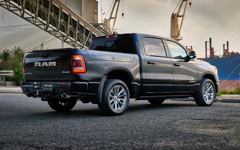 Ram 1500 Laramie Sport parked by shipping port
