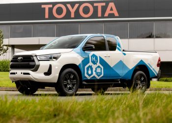 Hydrogen-powered Toyota Hilux front three quarter view