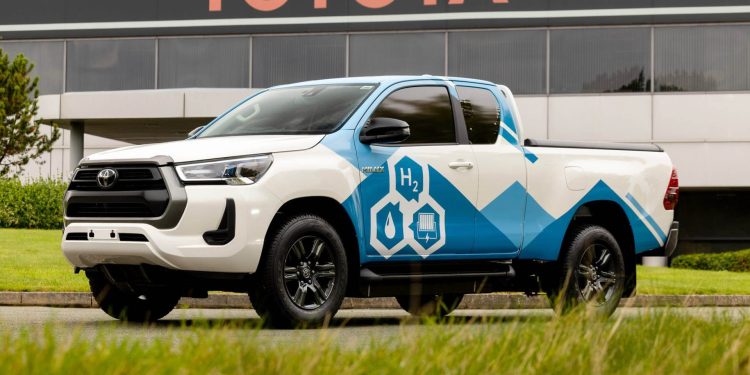 Hydrogen-powered Toyota Hilux front three quarter view