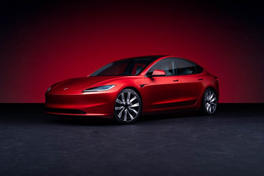 Upgraded Tesla Model 3 front three quarter view