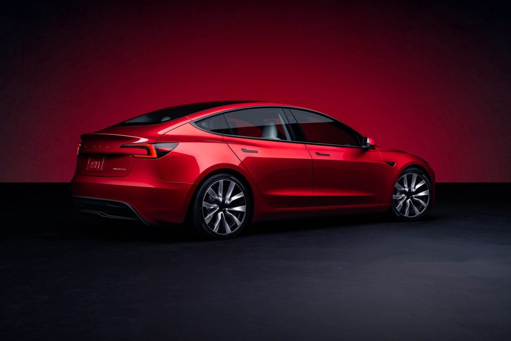 Upgraded Tesla Model 3 rear three quarter view