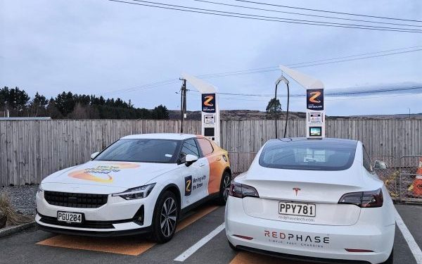 Two electric cars charging at Z Energy station