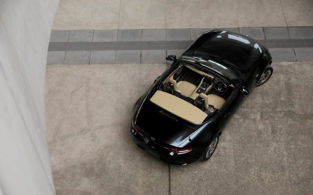 2024 Mazda MX-5 ND facelift with tan interior top down view
