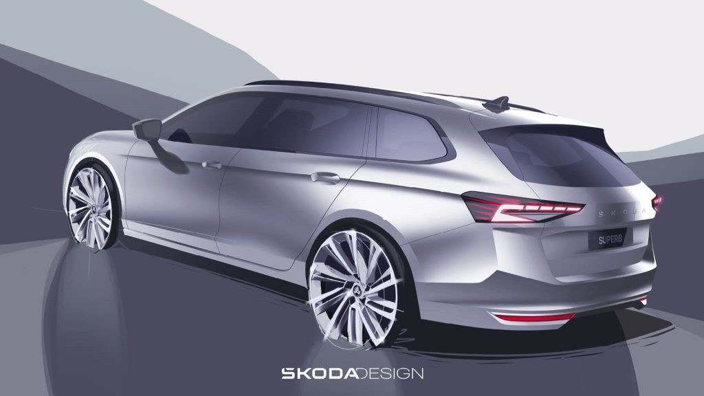 2024 Skoda Superb design sketch rear three quarter view