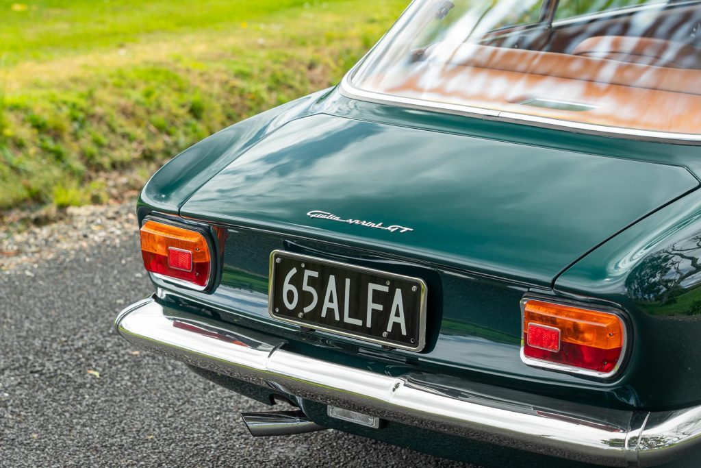 Rear tailgate section of the Alfa Romeo Giulia Sprint GT, and offset exhaust