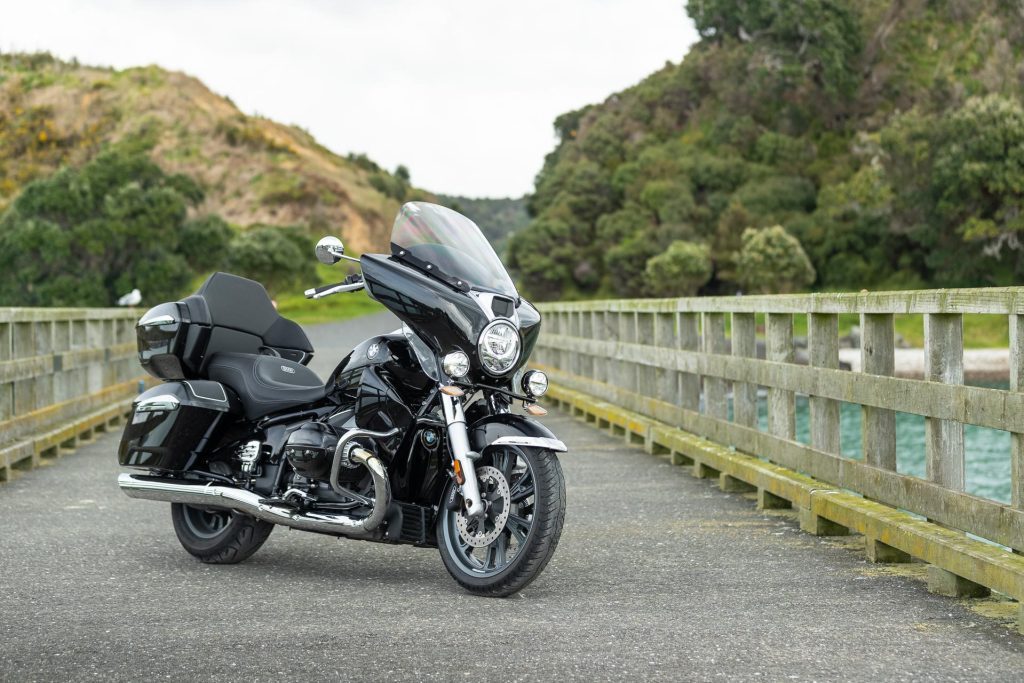 BMW R18 Transcontinental parked on a pier