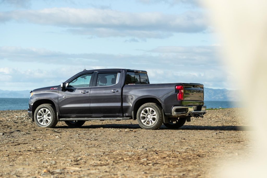 Chevrolet Silverado 1500 LTZ Z71 parked on the beach, shot from the rear