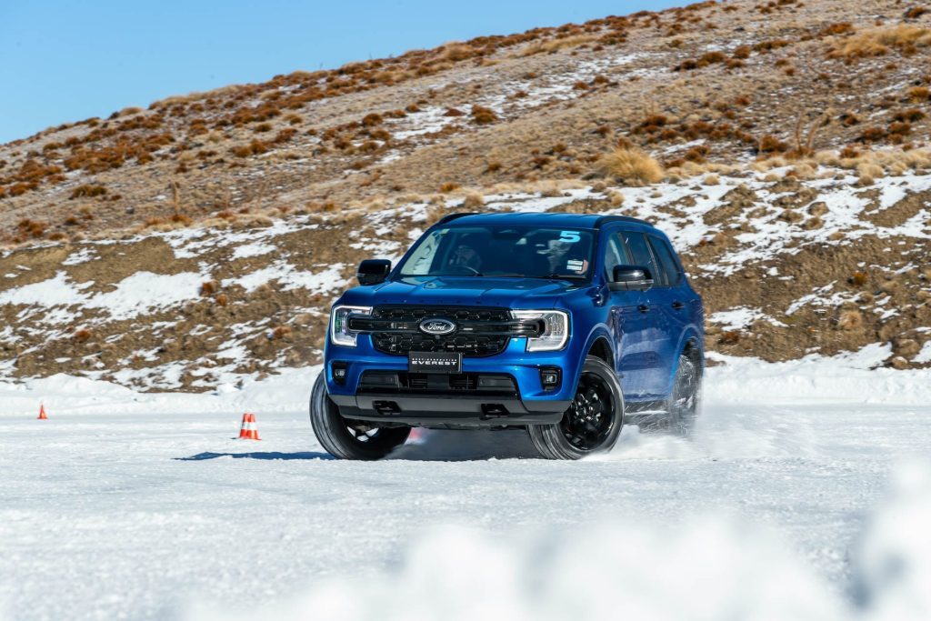 Ford Everest drifting on ice and snow