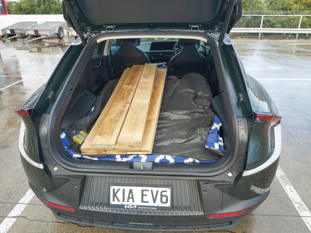 Kia EV6 Air Long Range boot space, with timber in boot