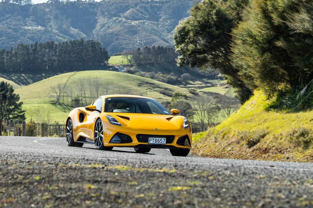 Lotus Emira V6 taking a corner at pace