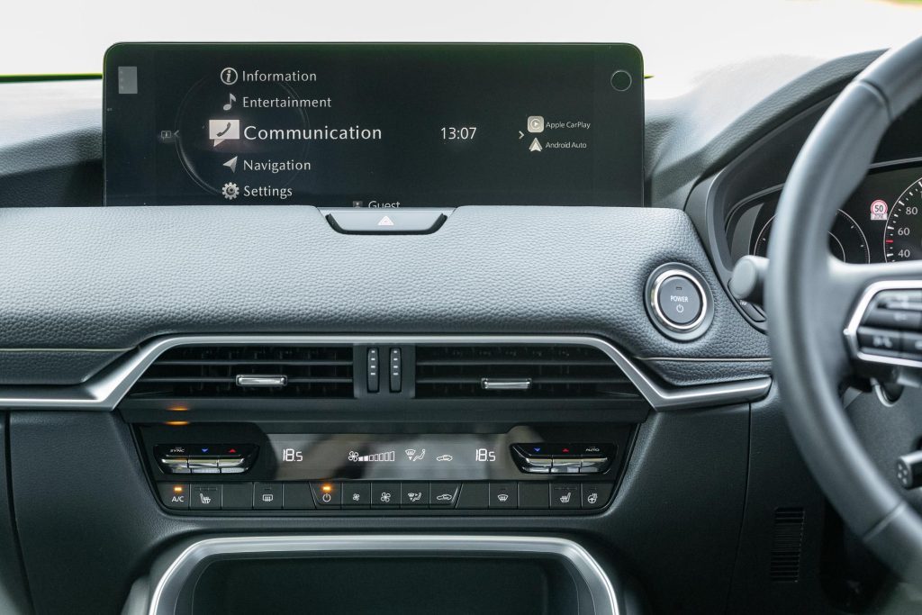 AC Controls and infotainment screen in the Mazda CX-60 Homura PHEV