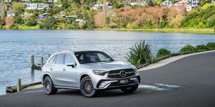 Mercedes-Benz GLC 300 parked next to a scenic lake