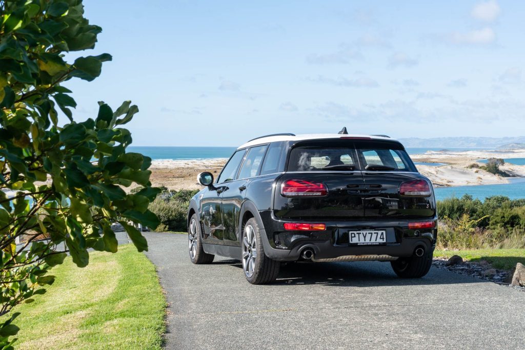 Mini Clubman S rear view, parked on waterfront