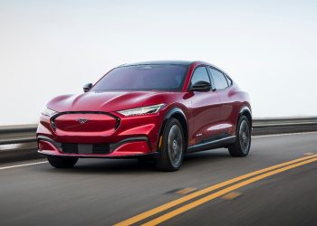 Ford Mustang Mach-E driving on road