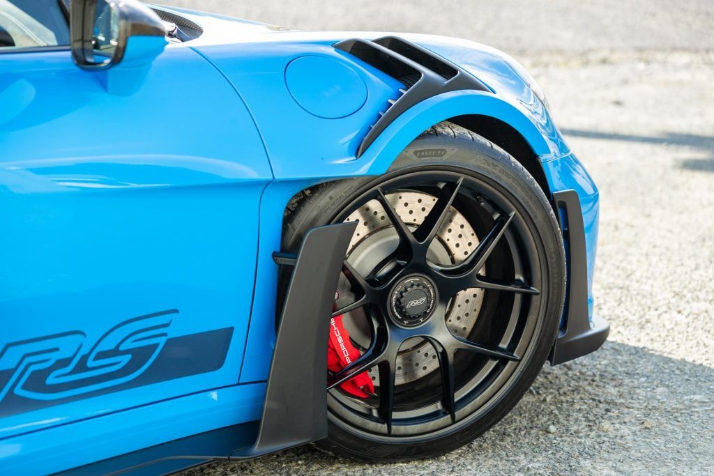 Porsche 911 GT3 RS front wheel detail, with aero fins