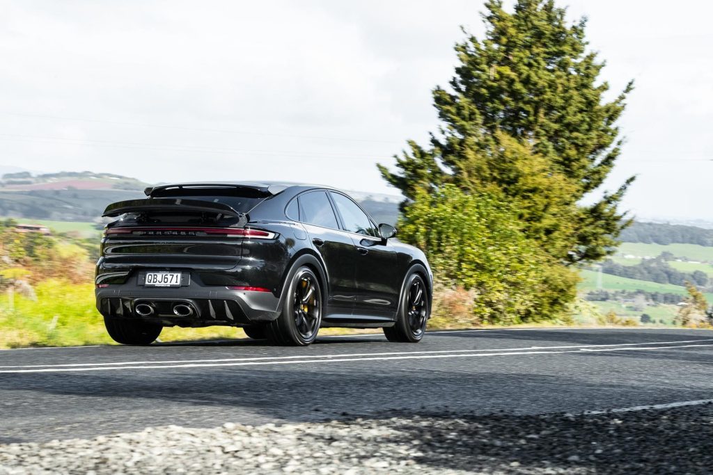 Porsche Cayenne Turbo GT dynamic shot, with rear wing up