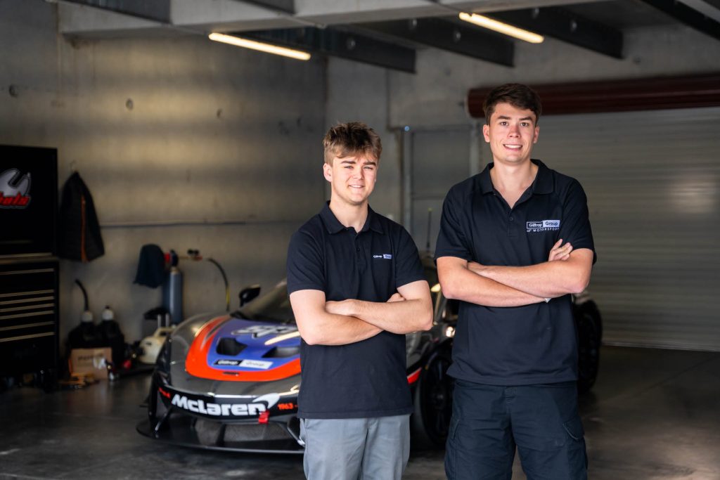 Dylan Grant and Brock Gilchrist standing in front of SP Tools McLaren 570S GT4 