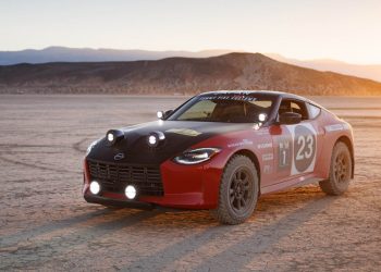 Nissan Safari Rally Z Tribute in desert at sunset