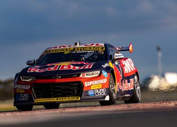 Shane van Gisbergen racing Chevrolet Camaro Supercar at The Bend