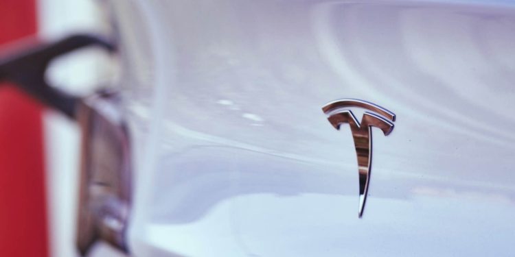 Tesla rear badge close up view