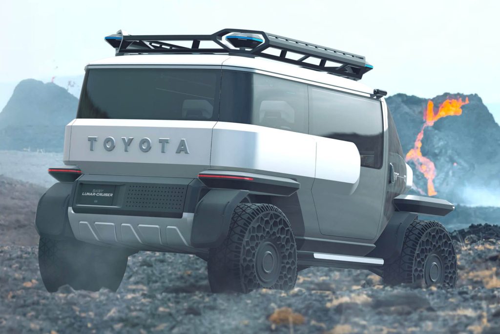 Toyota Baby Lunar Cruiser concept driving near lava