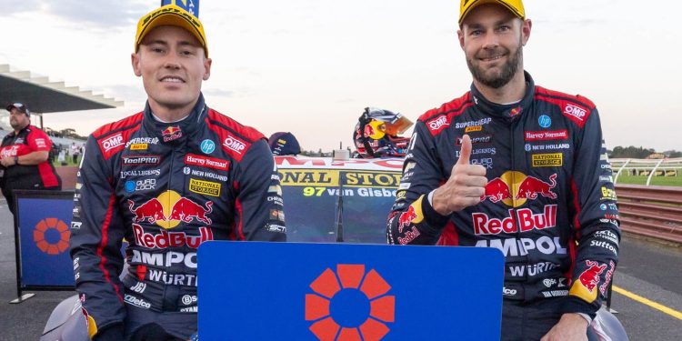 Shane van Gisbergen and Richie Stanaway sitting on Supercar