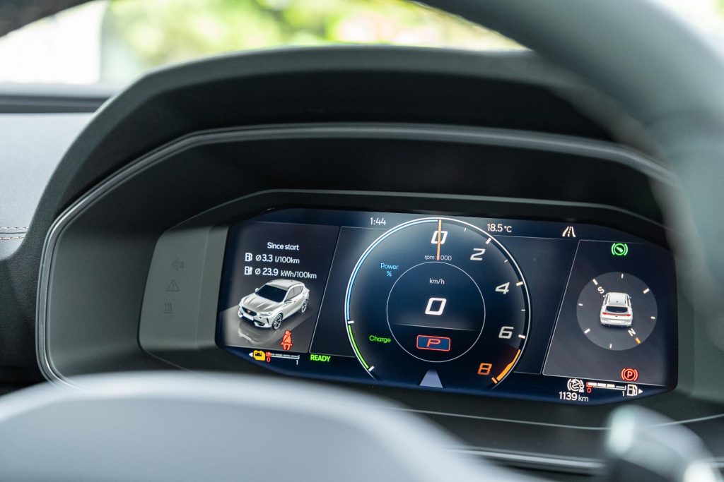 Cupra Formentor V e-Hybrid driver's display, with tacho and mileage