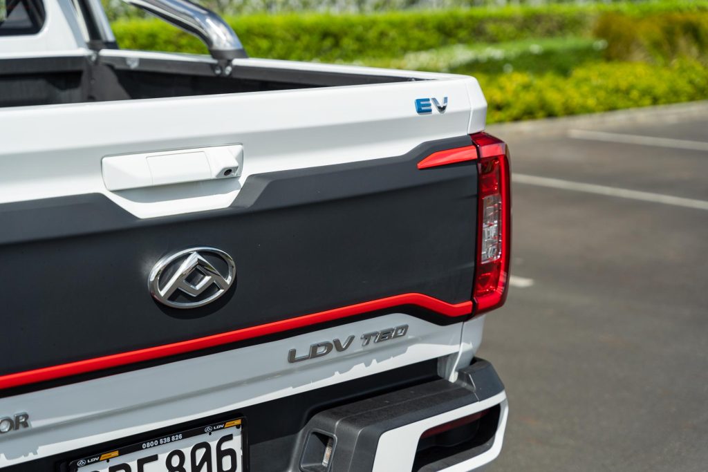 Rear tailgate of the LDV e-T60, with EV badging