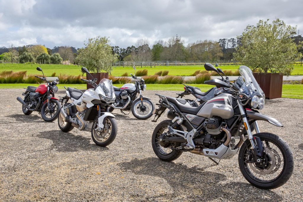 Moto Guzzi fleet parked in a reserve