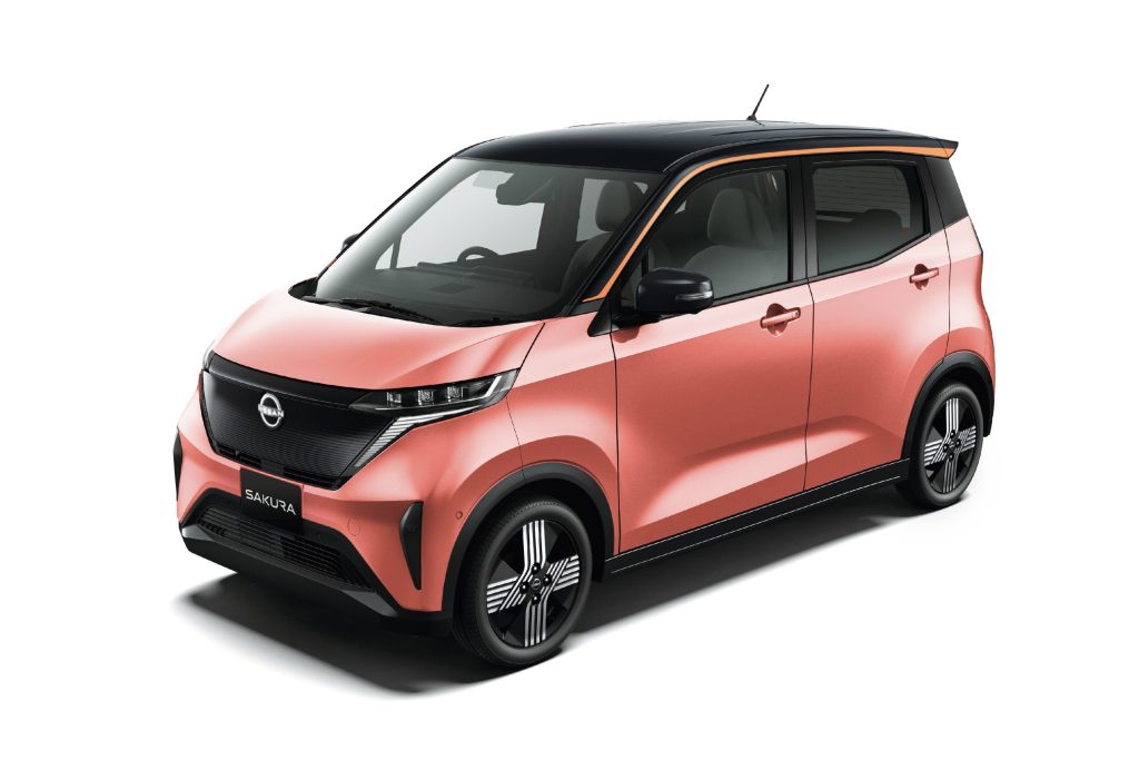 Nissan Sakura kei car in a salmon colour