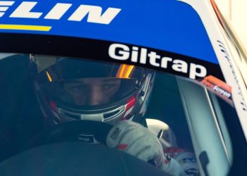 Marco Giltrap sitting behind wheel of Porsche Sprint Challenge car