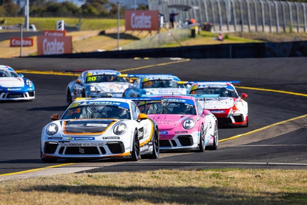 Porsche cup cars racing on track