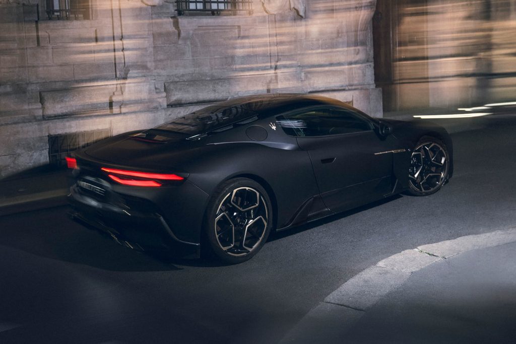 Maserati MC20 Notte parked by illuminated building