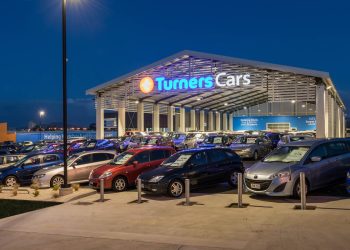 Cars parked outside of Turners showroom in Auckland