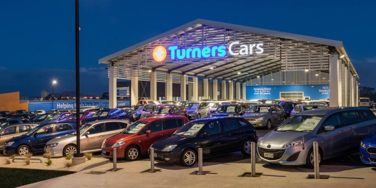 Cars parked outside of Turners showroom in Auckland