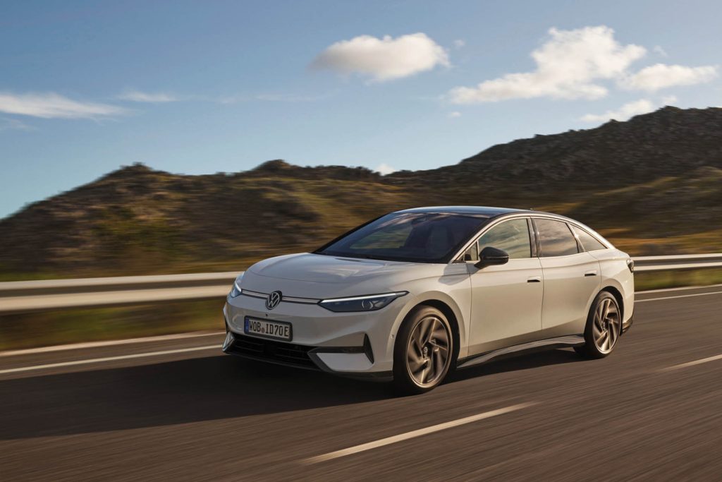 Volkswagen ID.7 sedan driving on motorway