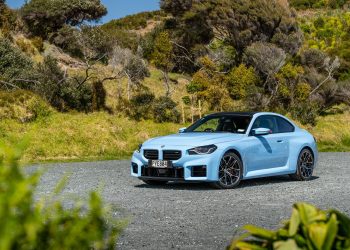 BMW M2 Competition front quarter view, in blue