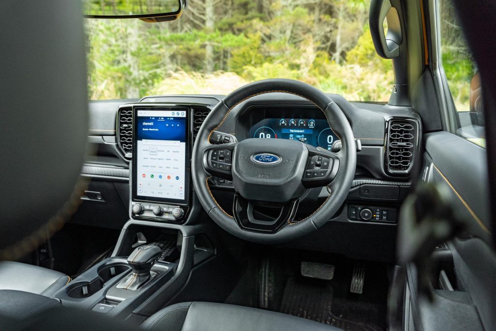 Interior of the Ford Ranger Wildtrak X with large infotainment screen