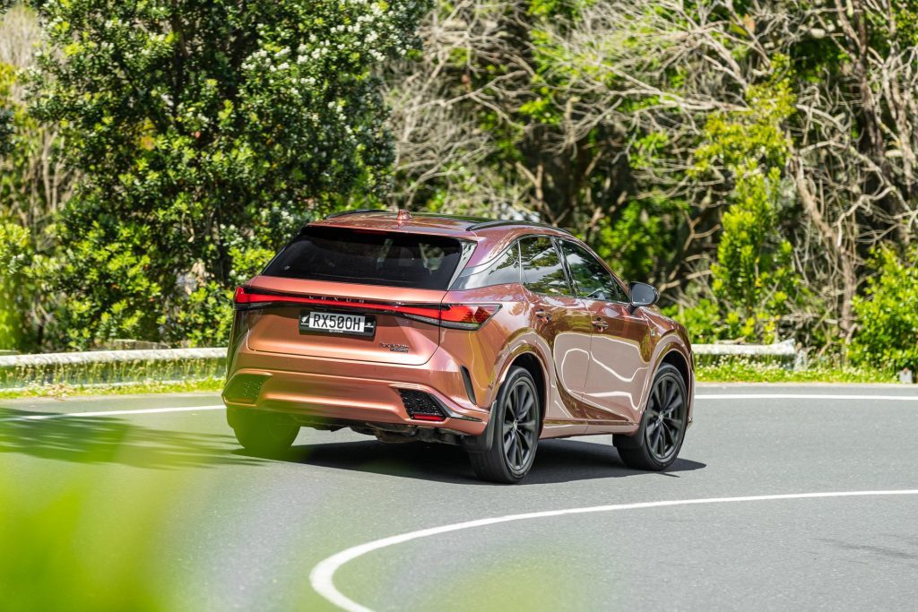 Rear shot of Lexus RX 500h cornering