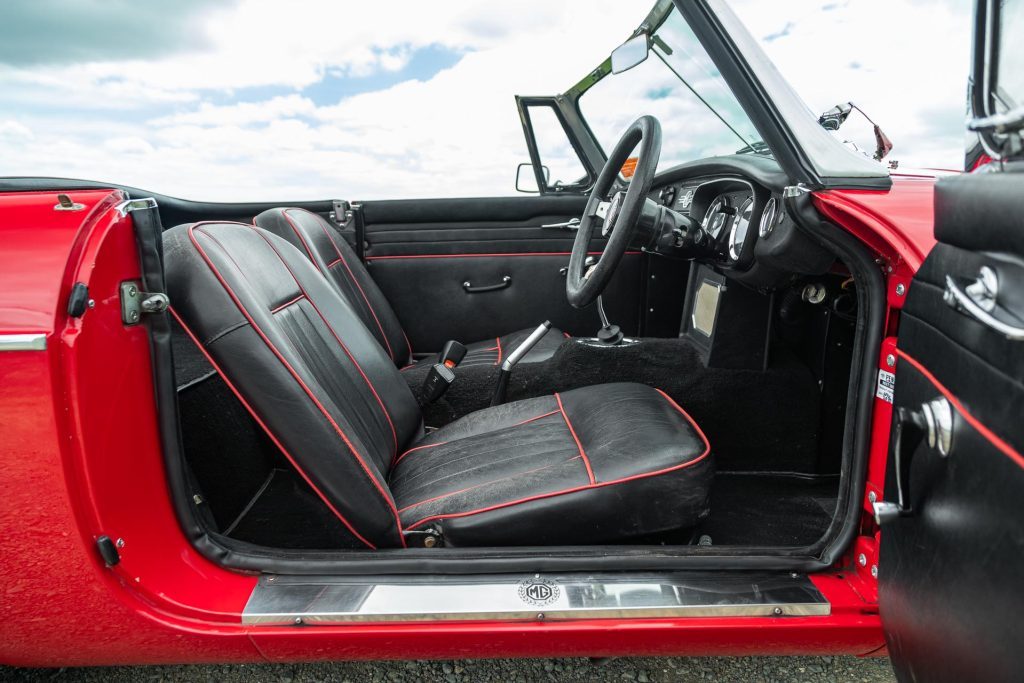 MG MGB Roadster seats and interior, with door open